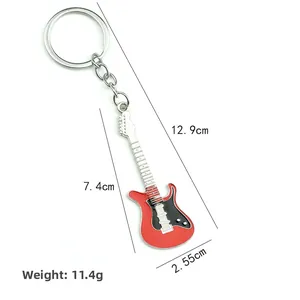 Creative red electric guitar keychain musical instrument pendant with polished metal ring
