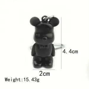 Matte black bear keychain with metal ring and bow, size 4.4x2cm, weight 15.43g