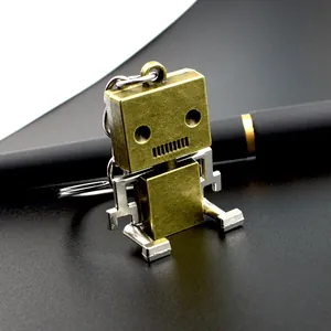 Portachiavi robot mobile in metallo stile industriale retrò con finiture argento e bronzo