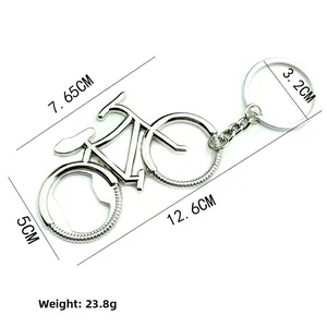 Llavero abrebotellas con forma de bicicleta plateada de metal para regalos de hombre