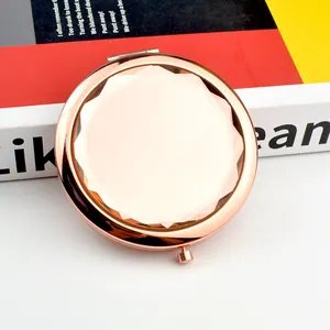 Rose Gold Round Compact Mirror Double Sided Makeup Mirror With Magnifying View Crystal Decoration Foldable Pocket Mirror For Women