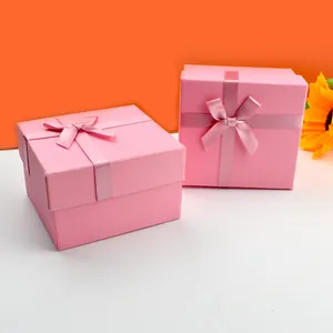 Pink Square Jewelry Gift Box With Satin Ribbon Bow For Watches Necklaces Earrings Anniversary Birthday Wedding Party Packaging