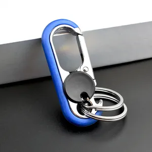 Porte-clés voiture multifonction en métal avec anneau bleu antidérapant et doubles anneaux