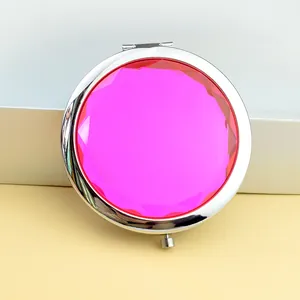 Folding Double Sided Compact Makeup Mirror Large Crystal Rhinestone Metal Pocket Mirror For Women Travel Wedding Gift