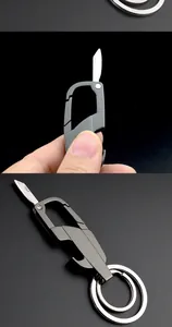 Detail of grey zinc alloy keychain showing bottle opener and folding mini tool head