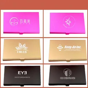 Slim aluminum business card holders with laser engraved logos in multiple colors