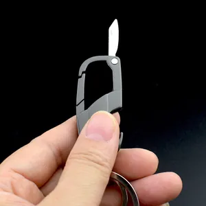 Multifunctional metal tactical keychain with folding tool and spring carabiner clip