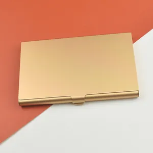 Slim matte gold aluminum business card holder with rectangle flip-top closure design