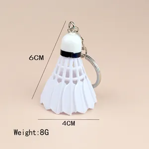 Realistic large shuttlecock keychain made of white feathers and durable metal ring