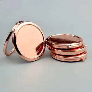 Round Metal Folding Pocket Makeup Mirror Portable Double Sided Travel Cosmetic Mirror Rose Gold Mirror For Women Daily Use