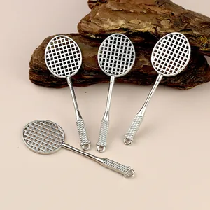 Mini silver badminton racket alloy pendants for creative sports souvenir keychains