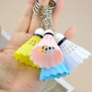 Creative badminton keychain set with 4 colorful shuttlecock pendants for sports lovers