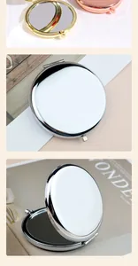 Close-up of portable folding metal makeup mirrors in gold, silver, and rose gold finish