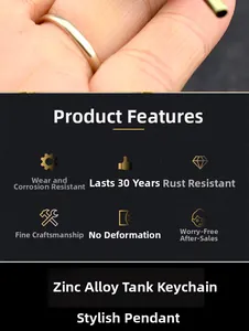 Detail of durable zinc alloy tank keychain showing rust-proof metal track texture