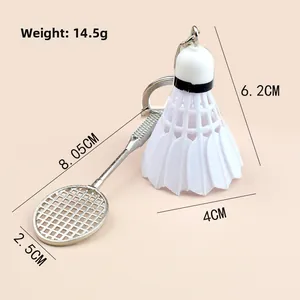 Creative silver metal badminton racket and shuttlecock keychain for sports enthusiasts