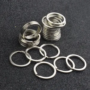 Flat silver metal split key rings with dual-layer spiral design for DIY keychain accessories