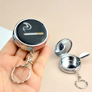 Mini posacenere portatile in metallo con portachiavi e design a coperchio tondo