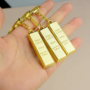 Simulation Gold Bar Keychain Creative Solid Gold Brick Zinc Alloy Metal Keyring Gold Plated Pendant For New Year Birthday Business Gift