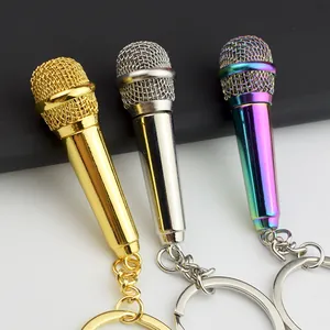Set portachiavi mini microfono in metallo oro, argento e sfumato con anello portachiavi