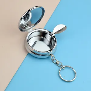 Portable stainless steel mini ashtray keychain with flip lid and internal cigarette holder