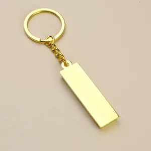 Polished gold bar keychain with solid metal pendant for custom engraving and gifts