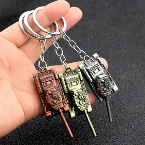Creative metal tank keychain set in copper, gold and silver finish with sturdy keyring