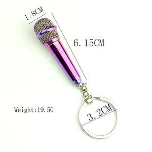 Miniature gradient metal microphone keychain with realistic details and dimensions