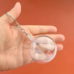 Clear acrylic ball keychain with DIY refillable sphere and silver metal ring holder