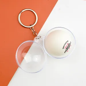 Portable clear acrylic table tennis ball keychain holder with white 40mm ping pong ball