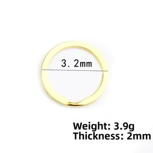 Anneau porte-clés plat doré 32mm en métal poli avec épaisseur 2mm et poids 3,9g