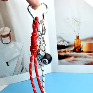 Porte-clés Pendentif Boule n°8 et Dé Mousqueton Coeur Corde Tissée Accessoire de Sac Style Street Moderne Pour Hommes Femmes