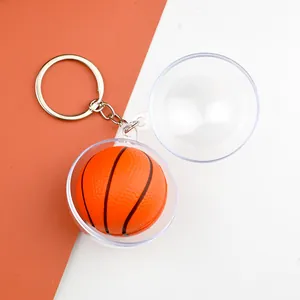 Orange basketball keychain in transparent sphere, 3D sports ball bag charm accessory