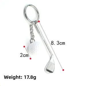 Creative silver metal golf club and white golf ball keychain pendant for sports lovers