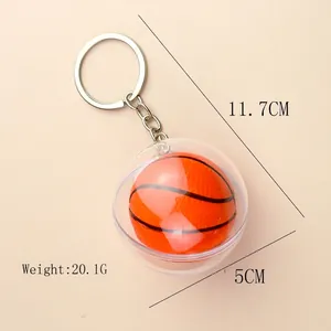 Acrylic basketball keychain with transparent shell and silver ring, 5cm diameter