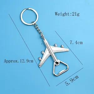 Silver airplane bottle opener keychain, 12.9cm zinc alloy aircraft tool weighing 21g
