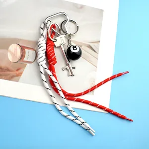 Retro Black 8 Billiard Ball Keychain With Woven Cord Key Shaped Bottle Opener Pendant Car Bag Hanging Accessory Jewelry For Men Women