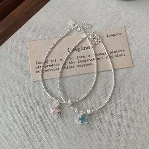 Élégants bracelets étoile en argent S925 avec pendentifs en cristal rose et bleu