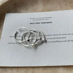 Anello Sottile Regolabile Minimalista in Argento Sterling S925 Con Zirconia Cubica Rotonda Colorata Gioielli Quotidiani Donna