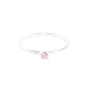 Anello sottile regolabile in argento sterling S925 con gemma rosa rotonda lucida