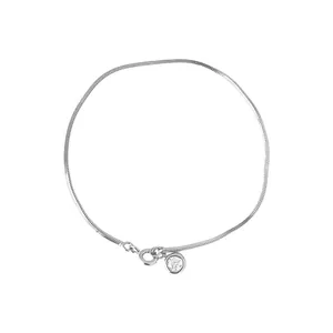 Minimalist S925 sterling silver snake chain bracelet featuring a round CZ pendant