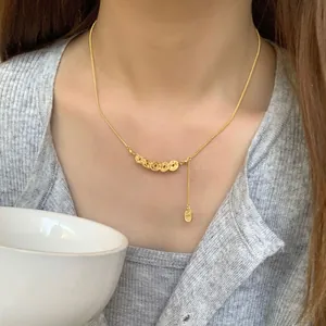 S925 silver five-coin necklace in gold finish with auspicious pendants for women