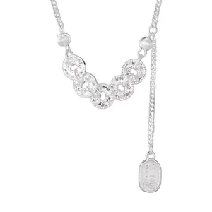 Vintage S925 sterling silver five-coin necklace with textured ice-crushed floral pattern
