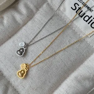 S925 sterling silver gourd pendant necklaces in gold and silver with Fu character