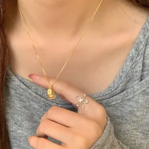 S925 silver retro gourd pendant necklace with Fu character and flower shape ring set