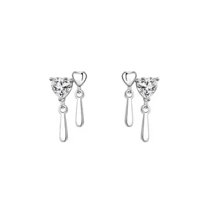 Orecchini a perno cuore fiocco in argento S925 con pendenti a goccia in zircone