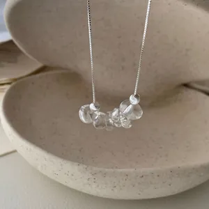 Collier minimaliste en argent S925 avec perles de verre œil de chat irrégulières sur chaîne