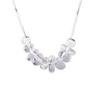Collier en argent sterling S925 avec perles œil de chat blanches et chaîne à mailles carrées