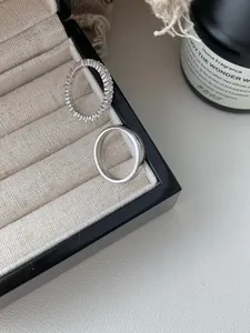 Detailed macro view of S925 sterling silver eternity band with pave zircon and plain ring