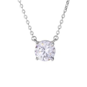Collar de plata S925 brillante con colgante solitario redondo de talla brillante