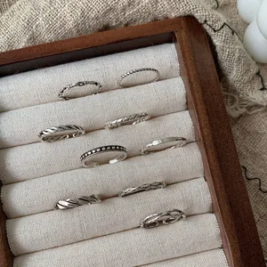 Ensemble de bagues vintage en argent sterling S925 avec textures torsadées d'art